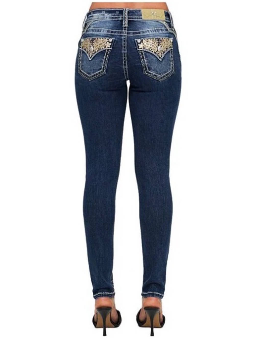 Miss Me Women’s Sz 29 Y2K Skinny Jeans Floral Sequin Rhinestone Stretch Ankle